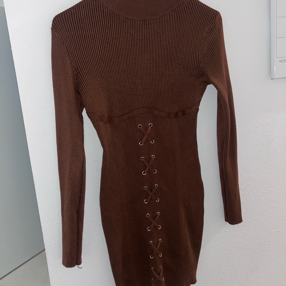 Fashion Nova Brown Ribbed Bustier Bodycon  sweater Dress